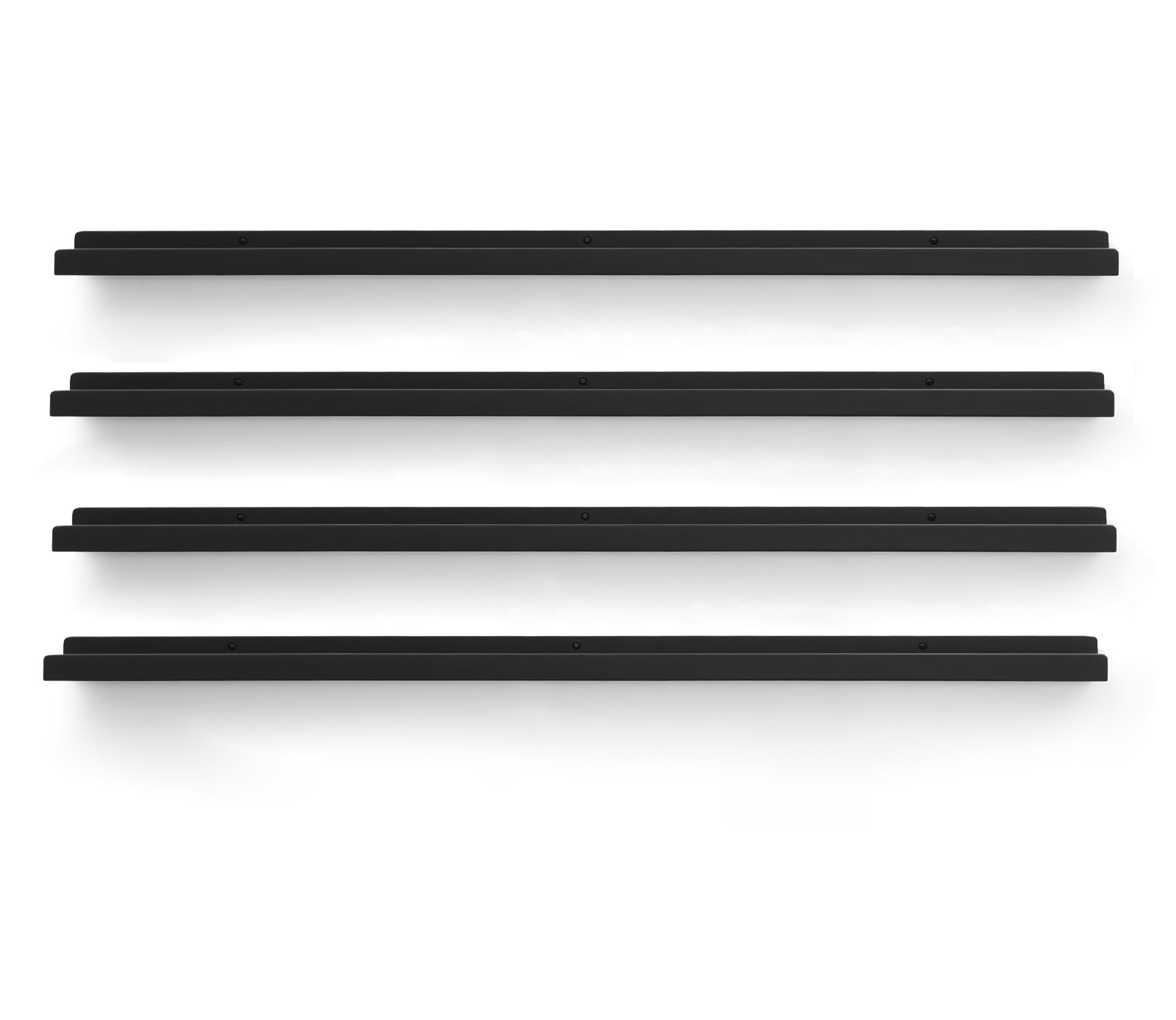 Picture Shelves for Wall,Long Floating Ledge Set of 4,Narrow Large Wood Rustic Photo Frames Vinyl Record Storage Display Nursery Kids Bookshelf Decor for Living Room Bedroom Kitchen,47'',Black