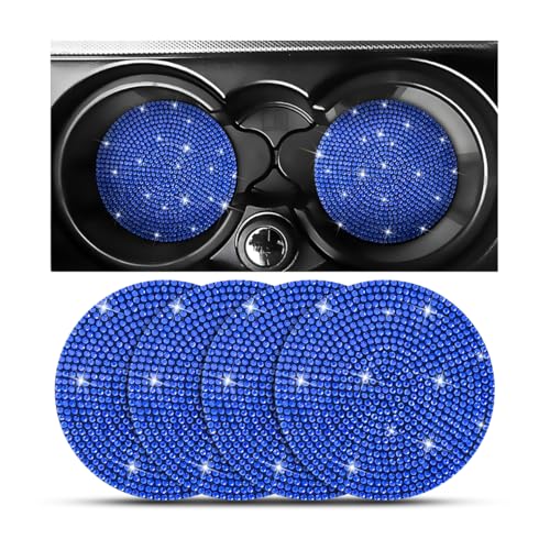 Image of Osilly Bling Car Cup Holder Coaster, Crystal Rhinestone Anti-Slip Insert Coasters, Universal 2.75 Inch Fashion Automotive Cup Mat, Car Interior Accessories Decor Gifts for Women (Dark Blue, 4PCS)