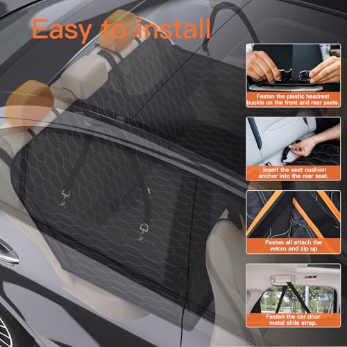 TantivyBo Auto Hundedecke Rücksitz mit Harter Unterseite, Hundehängematte für Auto, Hunde Anschnallgurt elastischem Gurt, Hundesitzschutz für Tesla Model 3/Y, SUV