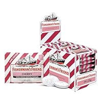 Fisherman's Friend Cherry, 24er Vorratsbox, Kirsche und Menthol Geschmack, zuckerfrei & vegan, Bonbons für frischen Atem, 24 x 25g