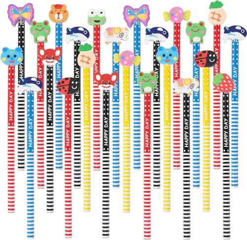 SULOLI Set di 24 matite per bambini con gomma da cancellare di animali, set di matite colorate per bambini, studenti, esami scolastici, disegni, pittura, ufficio