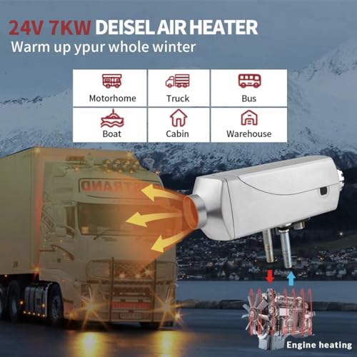 Image of Diesel Air Heater 7KW 24V | All-in-One Diesel Parking Heater with Air & Water Heating | Muffler Diesel Heater with High Altitude Mode (19000 ft), LCD, Auto Temp Control for Truck, Boat, RV, Garage