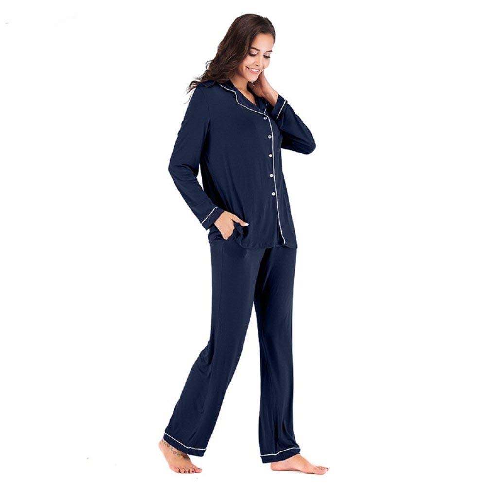 Conjunto De Pijamas De Mujer,Conjunto De Pijama Suave Clásico De Color Puro Modal De Algodón Con Botones Pjs Top & Bottoms Ladies Ropa De Dormir De Manga Larga Ropa De Dormir Para Todas Las Estacio