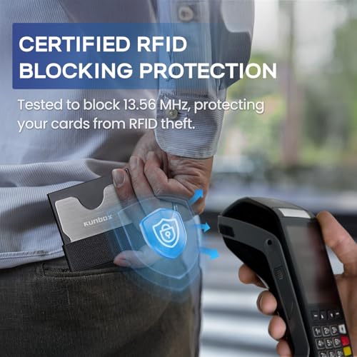 Image of RUNBOX Slim Wallet for Men, RFID Aluminum Pop-Up Card Holder for 12 Cards