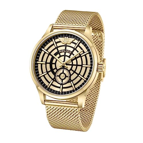 Image of Police Quartz Analog Two Toned Champagne & Black Dial Gold Metal Strap Watch for Men - PLPEWJG0005203