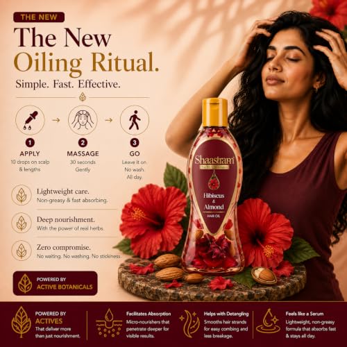 Image of Hibiscus & Almond For Dull & Dry Hair| Herbal Hair Oil (works like a serum) for Men & Women | With Real Hibiscus Seeds & Grapeseed Oil | Real Non-Sticky, Real Lightweight, Fast Absorbing Oil Serum - 180ml