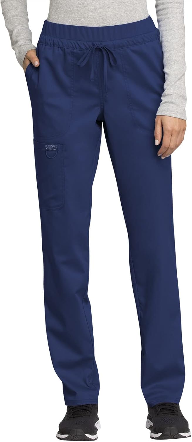 Cherokee Scrubs for Women Mid Rise Tapered Leg Drawstring Pant with 5 Pockets, Cargo Bottom with 2 Way Stretch Fabric- WW105