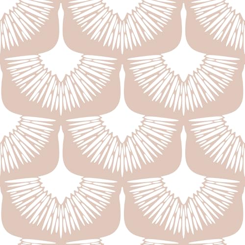 FunStick 17.5"x354" Art Deco Pink Peel and Stick Wallpaper Modern Boho Abstract Crane Geometric Wall Paper for Bathroom Living Room Renter Friendly Pink and White Contact Paper for Walls Waterproof