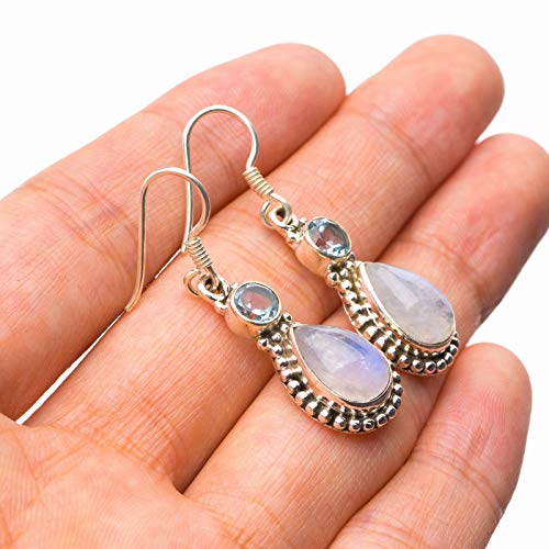 Boucles d'oreilles argent 925 pierre de lune topaze bleue E1477
