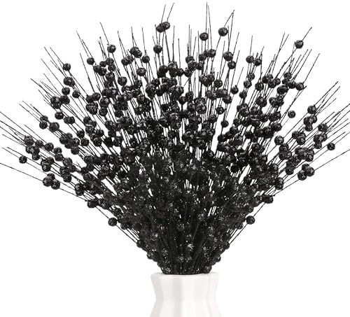 12pcs Artificial Glitter Berry Black Picks Stems, Christmas Wreat...