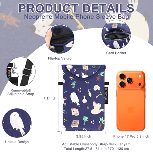 Image of POVESTE Neoprene Cell Phone Sleeve Pouch Case Bag with Crossbody Strap Lanyard for Women, Flap Closure Secure Cell Phone Bag with Pocket for Cards, Cash. (Horgar Magic)