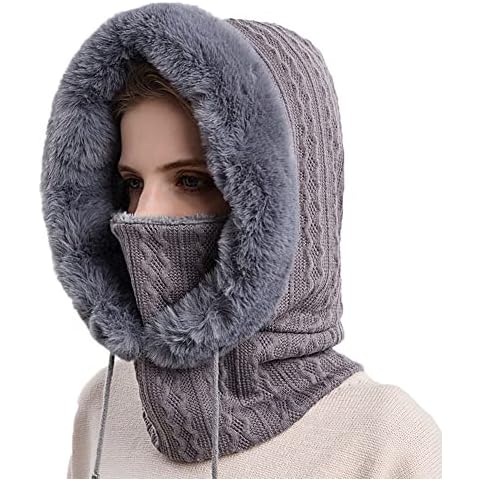 YAMEE Women Ski Mask Balaclava Fleece Hood Winter Hat with Neck Cover Face Cover Mask for Outdoor Sports Dog Walking (Grey) Cover