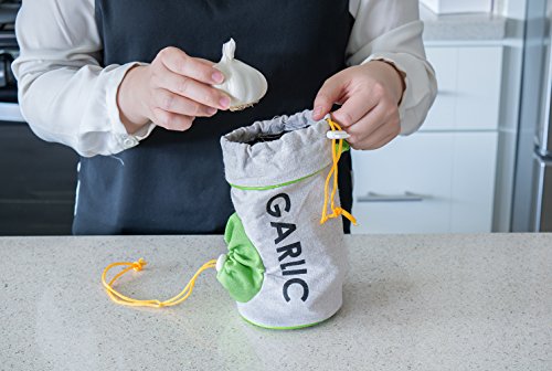 Evriholder Garlic Keeper, Double Drawstring Feature Protects from Light and Delays Spoilage Sprout-Free Vegetable Storage Bag, 12 Head Capacity, Green - Image 6
