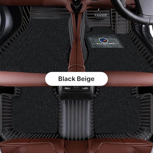 Image of Autofurnish Premium 9D Car Mat Full Set for Mahindra XUV700 (6 Seater) 2024 || Luxury Leather Dual-Stitch Full Set 9D Car Floor Mat || 100% Waterproof || Color : Black Beige