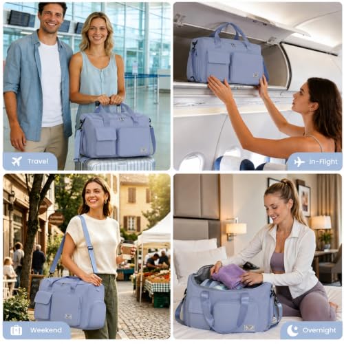 Image of FIORETTO Women's Gym Duffle Bag with Shoes Compartment, 30L Capacity, Ideal for Travel, Gym, Sports, Duffel, Weekender