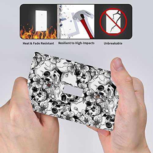 Black White Skull Floral Light Switch Cover 1 Gang Decorative Wall Plate Single Toggle Switch Plate For Bedroom Bathroom Kitchen Living Room Home Decor Standard Size 4.50" X 2.76" #TOP4