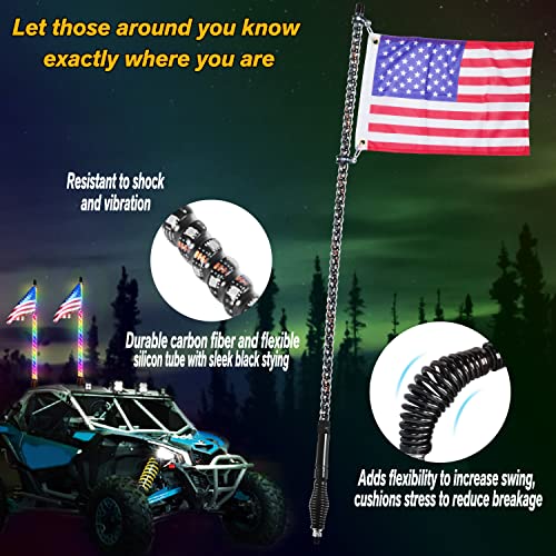 Omotor 2pcs 3ft LED Spiral RGB Led Whip Light with Spring Base Chasing Light with Bluetooth and Remote Control Lighted Antenna Whips for Can-Am ATV UTV RZR Polaris Dune Buggy Offroad Truck - Thumbnail 3