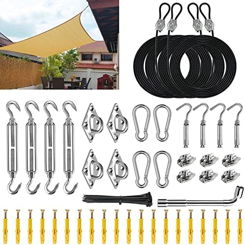 Pyinlon Shade Sail Hardware Kit for Triangle Rectangle Sun Shade Sail-Not Included Shade Sails,304 Stainless Steel Sun Shade Sail Hardware Kit with Nylon Coated Cable Wire for Outdoor Patio Garden