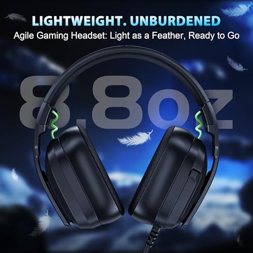 Image of Vakedy Wired Gaming Headset for Xbox,PS5,PS4,PC,Switch, RGB 50mm Drivers | Foldable lightweight frame, plush memory foam cushions, clear chat, quick mute /volume wheel and USB-powered RGB glow