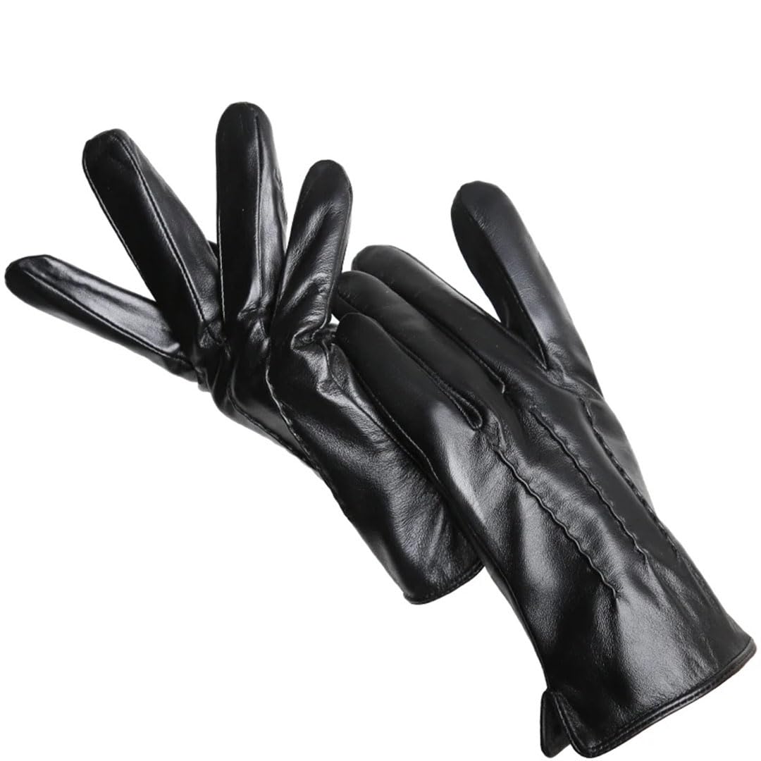 Damen Winter Lammfell Handschuhe Motorrad Fahren Lederhandschuhe Outdoor Einfache Lederhandschuhe Schwarz 9.5