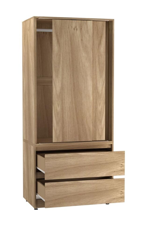 URBNLIVING 2-Door 2-Drawer Sliding Wardrobe, Modern Bedroom Storage Cupboard with Hanging Rail, Smooth Silent Sliding Doors, Adjustable Feet, Safety Wall Fixing and Mix or Match Carcass & Door Colours