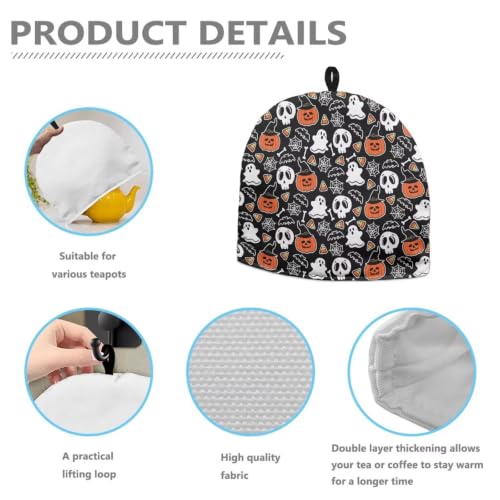 Image of Hudotybom Halloween Tea Cosy Teapot Cover Pumpkin Skull Coffee Warmer Cozy Kettle Cover Water Kettle Protector Kitchen Cozies Insulated