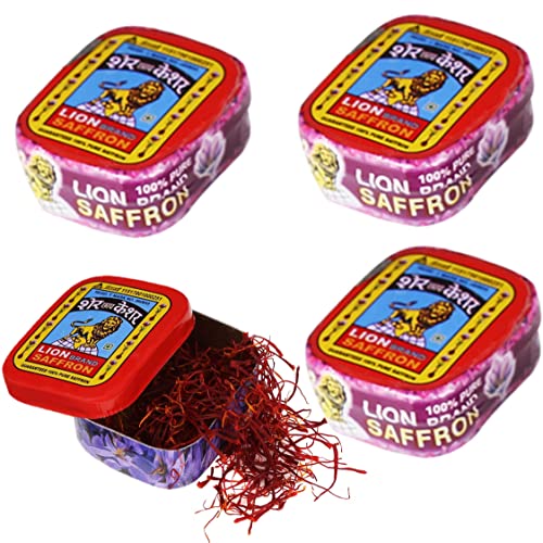 Image of LION BRAND SAFFRON, Original Kashmir Lacha Saffron /Kesar /Keshar (Value Pack of 4 (4 X 1gm = 4grams))