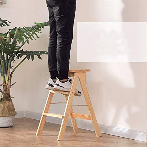 Taburete de escalera de madera con 2 peldaños y diseño plegable portátil 3