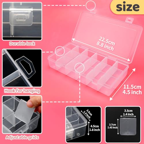 Image of IOOLEEM 18 Grids Adjustable Dividers Plastic Bead Organizer Box, Organizer Container Storage Box, Dividers for bead arts and crafts.(2 Pack)