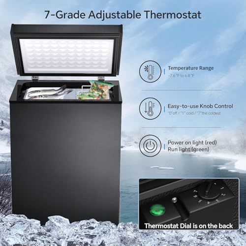 Kismile 3.0 Cubic Feet Chest Freezer with 2 Removable Baskets Free Standing Top Open Door Compact Deep Freezer with Adjustable Temperature for Home/Kitchen/Office/Bar (3.0 Cubic Feet, Black) - 2