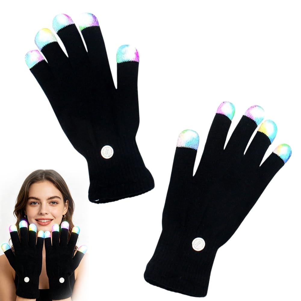 NKFBEV LED Rave Gloves, 7 Colors Light Show LED Flashing Rave Gloves