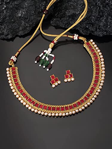 Image of I Jewels Gold Plated Traditional White Choker Necklace Jewellery Set For Women /Girls (MC119)