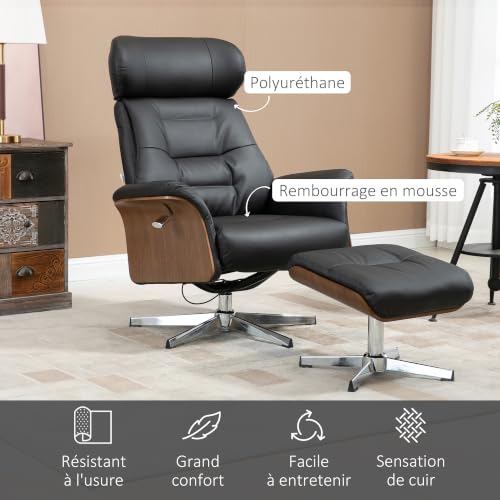 Fauteuil relax avec repose pied HOMCOM dossier inclinable têtière réglable pivotant 360° polyuréthane 80x84x108cm - vue 6