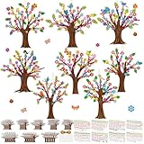 Spring Tree Craft Kit:includes 48 tree trunks, 48 sheets spring themed colorful flower bired stickers, 2 sheets dot stickers and 2 rolls of yellow ribbon for easy hanging; Suitable for Easter party, classroom, preschool, or family spring activities E...