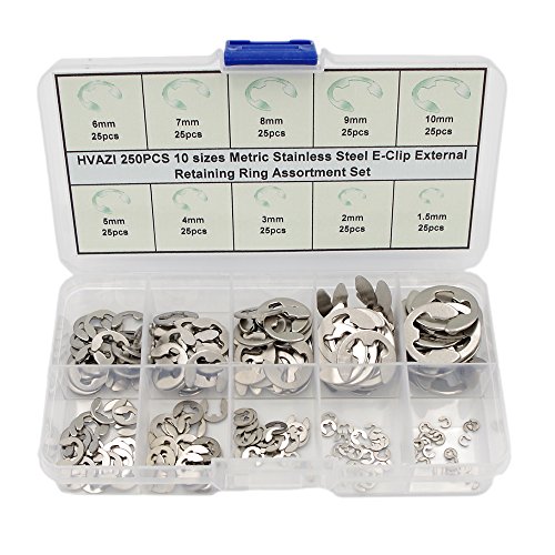 Hvazi 250Pcs Stainless Steel E-Clip External Retaining Ring Assortment Set #TOP1