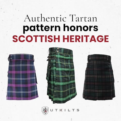 UT Kilts Men's Standard Tartan Utility Kilt, Modern Scottish Kilt for Everyday Wear, Tactical Kilts with Adjustable Hip Straps & Cargo Pockets for Men, Celtic, 50" Waist