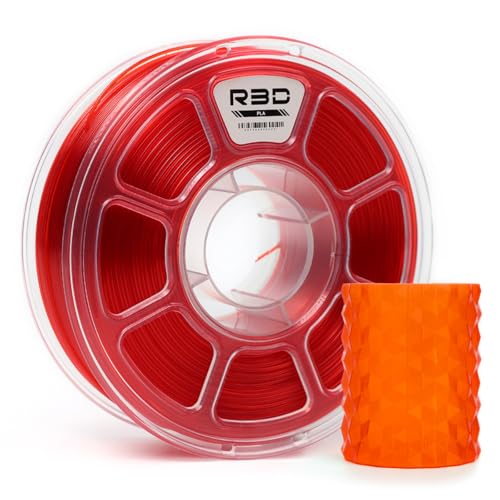 R3D PLA Filament 1.75mm, 0-370 mm/s High Speed PLA Printing, Dimensional Accuracy +/- 0.02mm, 1KG (2.2lbs) Clear Plastic Spool 3D Printer Filament (Transparent Red)
