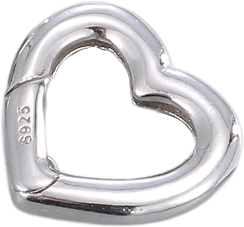 S925 Sterling Silver 14X13mm Heart Spring Gate Ring Clasps Enhancer Connector Shortener Clasp for Jewelry Making DIY Craft Supplies