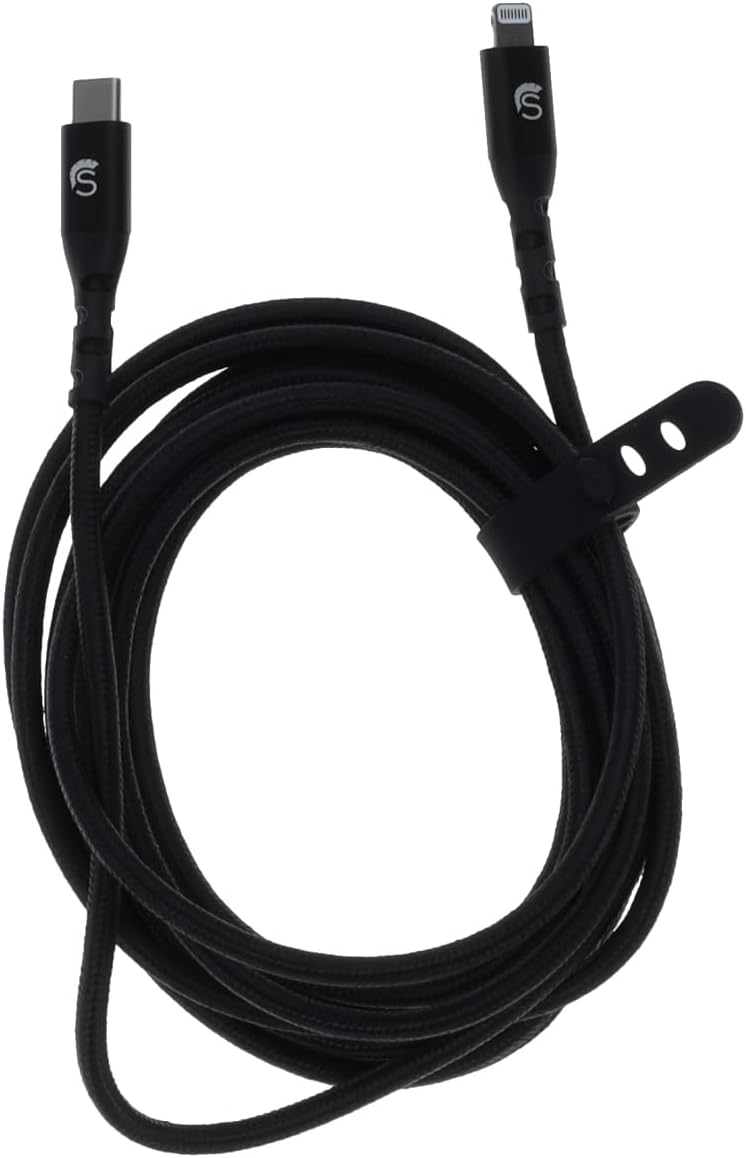 Scipio 10-Foot MFi-Certified Lightning to USB-C Cable with Metal Housing Braided Charging Cord Black