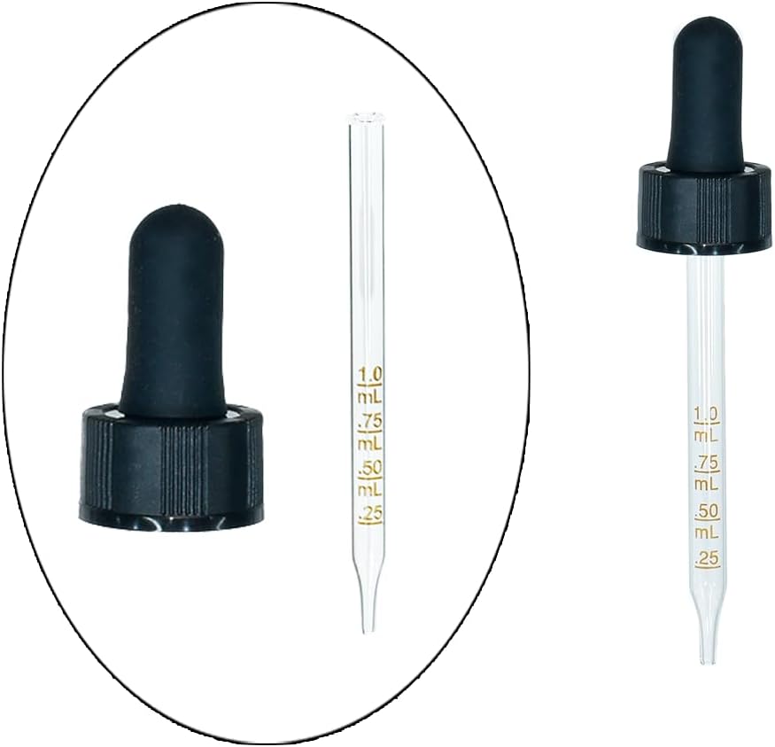 (Pack of 80) 2 oz. Amber Boston Round with Graduated Black Glass Dropper