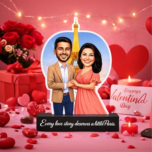 Image of ZOCI VOCI Personalized Couple Gift from Photo, Custom Name Acrylic Couple Caricature, Romantic Gift for Couples (Paris Love, Without Light)