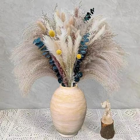 Rustic Ceramic Farmhouse Flower Vase - Boho Ceramic Vase Terra Cotta Pottery Vase for Home Decor, Table, Living Room Decoration, Shelf Decor, Mantel Decorative Cover