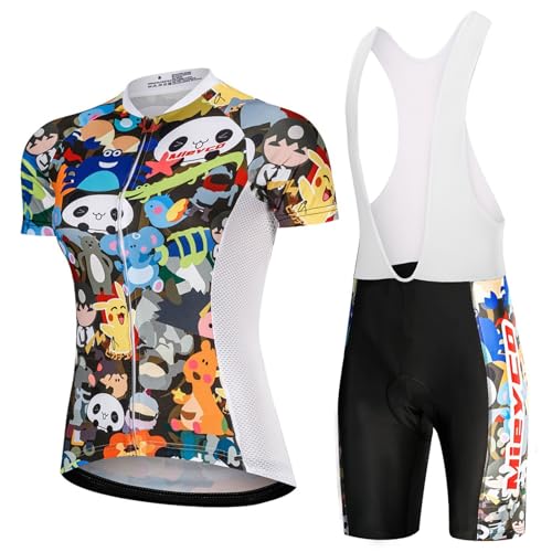 Conjunto Ciclismo Mujer Verano Ropa Bici MTB Manga Corta Maillot Ciclista,Traje Bicicleta Camiseta Ciclo y Culotte Tirantes con 19D Gel Acolchado,Completa Jerseys Transpirable Secado Ráido(4,S)