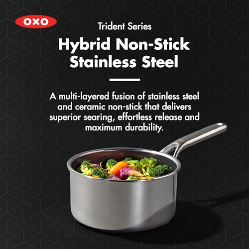 Image of OXO Hybrid 2.5QT Nonstick Saucepan with Glass Lid, PFAS-Free Ceramic Chef Pot, Oven Safe to 850F, Induction & All Cooktop Compatible, Dishwasher Safe, Mirror Polished Tri-Ply