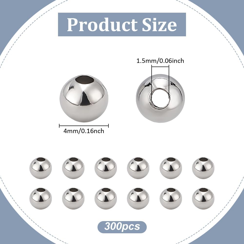 PH PandaHall 300pcs 4mm Spacer Beads Platinum Plated Brass Bead Seamless Smooth Bead Metal Round Waist Beads Spacers for Layered Bracelet Necklace Earring Halloween Christmas Jewelry Making Crafts - Image 2