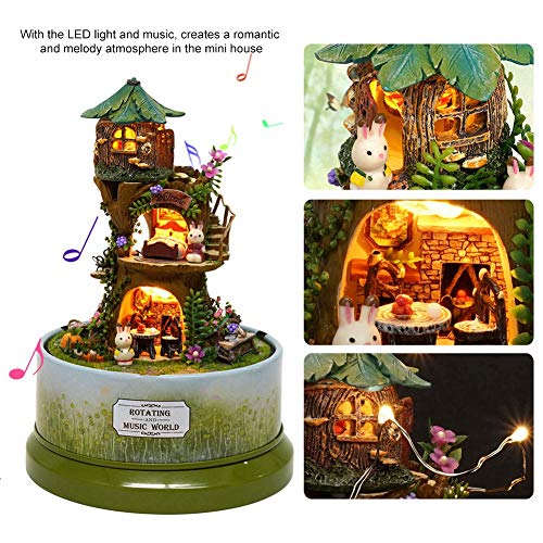 DIY Puppenhaus, niedliche DIY Wald Puppenhaus Miniatur mit rotieren Spieluhr Staubschutz LED-Licht EIN tolles Geschenk… – Bild 5