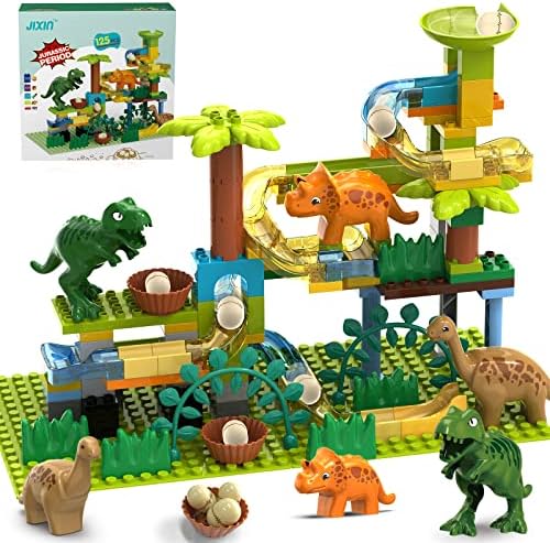 JIXIn Dinosaur Marble Run Building Blocks/Compatible with LEGO DUPLO/Dino Eggs Fun Marble Maze Blocks/125 PCS Classic Brick Building Toy Set for Preschool Kids/Gift Toy for Boys/Girls Age 3 4 5 6 7 8+