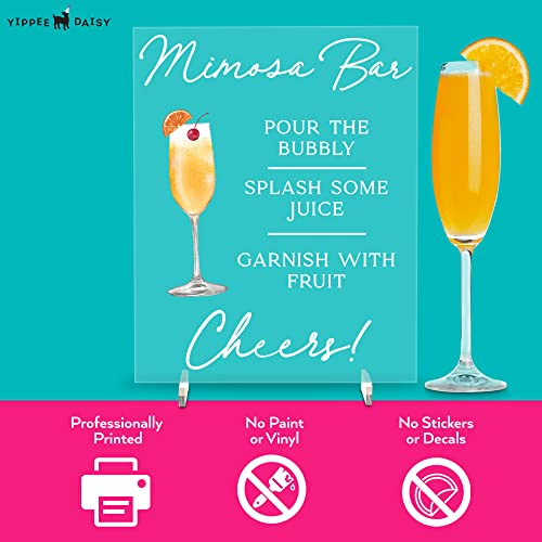 Yippee Daisy - Mimosa Bar Supplies - Acrylic Sign - Modern Acrylic Sign for Tabletop, Wedding Decor, Acrylic Table decorations With Stand - Clear Acrylic Sign With White Text 8" x 10", Mimosa Bar Sign