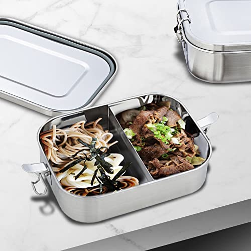Henniu Recipiente de almoço de aço inoxidável 304 - Recipiente de almoço de metal com 2 compartiment