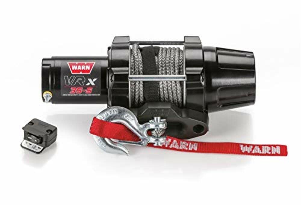 WARN 101030 VRX 35-S Powersports cabrestante con Interruptor montado en el Manillar y Cuerda sintética: 3/16 Pulgadas de diámetro x 50 pies de Largo, Capacidad de 1.75 toneladas (3.5 Libras)